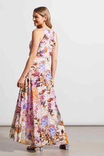 Load image into Gallery viewer, Cut from floaty chiffon fabric, this maxi dress will leave you feeling light as a cloud. The stunning array of colors and the design, along with, the keyhole neckline enhanced with a gold bar embellishment, create a dress that will make a beautiful statement when worn.