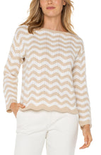 Load image into Gallery viewer, Refresh your wardrobe with our Pointelle mix-stitched boatneck sweater, featuring elegant wavy stripes and scalloped edges. This versatile piece pairs beautifully with crisp white pants or classic denim, making it a stylish choice for any occasion.