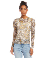 Load image into Gallery viewer, Expertly made with lightweight, breathable mesh, this long sleeve top effortlessly combines comfort with intricate detailing. Its versatility allows for a sophisticated and polished look when paired with pants and heels, or a relaxed yet stylish appearance with jeans. As it is sheer, recommend a white tank or cami be worn underneath.