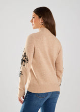 Load image into Gallery viewer, This faux-cashmere sweater features embroidered florals and offers a delicate texture and elegant appearance, suitable for all occasions. It pairs beautifully with black skirts or pants and also looks perfect when styled with denim.