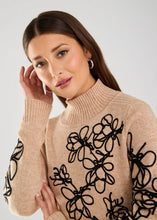 Load image into Gallery viewer, This faux-cashmere sweater features embroidered florals and offers a delicate texture and elegant appearance, suitable for all occasions. It pairs beautifully with black skirts or pants and also looks perfect when styled with denim.