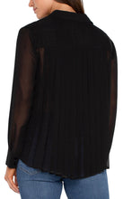 Load image into Gallery viewer, Our chiffon button-front blouse offers versatile elegance, easily transitioning from casual to formal. The back pleat detail adds a touch of sophistication, making it an essential addition to your cool weather collection.