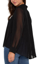 Load image into Gallery viewer, Our chiffon button-front blouse offers versatile elegance, easily transitioning from casual to formal. The back pleat detail adds a touch of sophistication, making it an essential addition to your cool weather collection.