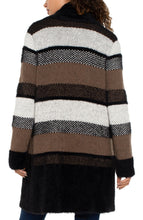 Load image into Gallery viewer, Introducing the Coatigan - the chic combination of a coat and a cardigan. A perfect style that transitions from the outdoors to the indoors, our long sleeve sweater coat features a luxe faux fur shawl collar and a color blocked pattern. This coatigan pairs well with denim, trousers or leggings!