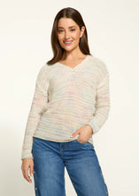 Load image into Gallery viewer, Soft and feminine, this ruched sweetheart neckline top offers a flattering, elegant fit that effortlessly transitions from day to night. The confetti design adds a touch of playful elegance, perfect for both casual outings and more formal occasions. With its long sleeves and comfortable fit, this style is a must-have for your seasonal collection.