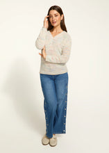 Load image into Gallery viewer, Soft and feminine, this ruched sweetheart neckline top offers a flattering, elegant fit that effortlessly transitions from day to night. The confetti design adds a touch of playful elegance, perfect for both casual outings and more formal occasions. With its long sleeves and comfortable fit, this style is a must-have for your seasonal collection.