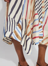 Load image into Gallery viewer, Expertly designed with a handkerchief point detail and wide bottom facing, the Lorenza Midi Handkerchief Skirt exudes chicness and fluidity. Crafted from Lightweight Satin and partially lined with Georgette, it pairs gracefully with the Evie Scoop Neck Tank and sandals.