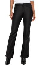 Load image into Gallery viewer, Our Lucy bootcut jeans offer a fusion of sleek style and classic comfort with a bold twist in coated black denim. The mid-rise waist ensures a snug and flattering fit, while the bootcut design lengthens the legs, creating a polished and streamlined appearance. Step into these jeans with confidence and let your distinctive fashion sense shine.