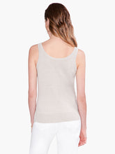 Load image into Gallery viewer, Our Lara Lurex Corset Tank is a lightweight sweater tank in an on-trend corset silhouette that's a little more relaxed. Our Lara is made with visible stitching throughout and braided cable knit detailing that draws the eye. We've added just the right amount of sparkle thanks to metallic lurex fibers blended right into the t-shirt weight yarn. Pairs perfectly with our matching LILITH LUREX COVER-UP CARDIGAN BY NIC & ZOE Color- Sandshell. Sweater tank. Slight sparkle fabrication.