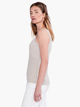 Load image into Gallery viewer, Our Lara Lurex Corset Tank is a lightweight sweater tank in an on-trend corset silhouette that's a little more relaxed. Our Lara is made with visible stitching throughout and braided cable knit detailing that draws the eye. We've added just the right amount of sparkle thanks to metallic lurex fibers blended right into the t-shirt weight yarn. Pairs perfectly with our matching LILITH LUREX COVER-UP CARDIGAN BY NIC & ZOE Color- Sandshell. Sweater tank. Slight sparkle fabrication.