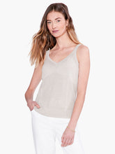 Load image into Gallery viewer, Our Lara Lurex Corset Tank is a lightweight sweater tank in an on-trend corset silhouette that's a little more relaxed. Our Lara is made with visible stitching throughout and braided cable knit detailing that draws the eye. We've added just the right amount of sparkle thanks to metallic lurex fibers blended right into the t-shirt weight yarn. Pairs perfectly with our matching LILITH LUREX COVER-UP CARDIGAN BY NIC & ZOE Color- Sandshell. Sweater tank. Slight sparkle fabrication.