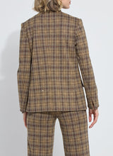 Load image into Gallery viewer, Close-up of model wearing a brown and sparkle plaid blazer and pant against a white background.