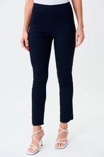 Load image into Gallery viewer, Elevate your wardrobe with these chic and stylish Midnight Blue Jacquard Pants by Joseph Ribkoff. Designed for the modern woman, these pants offer a perfect blend of elegance and comfort. These pants provide a flattering fit and ultimate stretch. Ideal for any occasion, from work to evening events, the jacquard pattern adds a touch of sophistication to your ensemble.