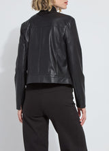 Load image into Gallery viewer, Woman wearing a black textured jacket and black pants against a white background.