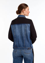 Load image into Gallery viewer, Elevate your style with the FDJ French Dressing Mixed Media Denim Jacket. This unique piece combines classic denim with modern mixed media elements, creating a chic and contemporary look. Made with high-quality materials that offer both durability and comfort. The soft inner lining ensures you stay cozy throughout the day. deal for layering over your favorite tops and dresses, making it a must-have for your fall wardrobe.