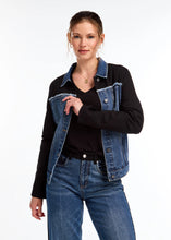 Load image into Gallery viewer, Elevate your style with the FDJ French Dressing Mixed Media Denim Jacket. This unique piece combines classic denim with modern mixed media elements, creating a chic and contemporary look. Made with high-quality materials that offer both durability and comfort. The soft inner lining ensures you stay cozy throughout the day. deal for layering over your favorite tops and dresses, making it a must-have for your fall wardrobe.