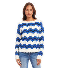 Load image into Gallery viewer, This dazzling sweater is crafted with precision, featuring contrasting pointelle zigzag knitting and delicate scalloped edging. Its blend of style and warmth make it a must-have for chilly days, making it a versatile and fashionable addition to any wardrobe.