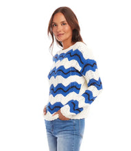 Load image into Gallery viewer, This dazzling sweater is crafted with precision, featuring contrasting pointelle zigzag knitting and delicate scalloped edging. Its blend of style and warmth make it a must-have for chilly days, making it a versatile and fashionable addition to any wardrobe.