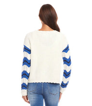 Load image into Gallery viewer, This dazzling sweater is crafted with precision, featuring contrasting pointelle zigzag knitting and delicate scalloped edging. Its blend of style and warmth make it a must-have for chilly days, making it a versatile and fashionable addition to any wardrobe.