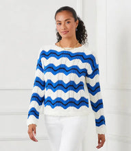 Load image into Gallery viewer, This dazzling sweater is crafted with precision, featuring contrasting pointelle zigzag knitting and delicate scalloped edging. Its blend of style and warmth make it a must-have for chilly days, making it a versatile and fashionable addition to any wardrobe.