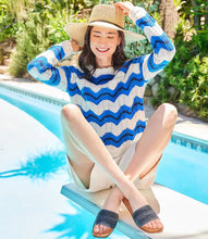 Load image into Gallery viewer, This dazzling sweater is crafted with precision, featuring contrasting pointelle zigzag knitting and delicate scalloped edging. Its blend of style and warmth make it a must-have for chilly days, making it a versatile and fashionable addition to any wardrobe.