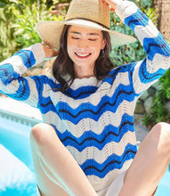 Load image into Gallery viewer, This dazzling sweater is crafted with precision, featuring contrasting pointelle zigzag knitting and delicate scalloped edging. Its blend of style and warmth make it a must-have for chilly days, making it a versatile and fashionable addition to any wardrobe.