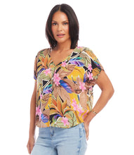 Load image into Gallery viewer, Expertly crafted from luxurious cupro fabric, this top combines tropical charm with a relaxed sophistication. The Dolman sleeves add a touch of casual elegance, creating a comfortable and laid-back fit that effortlessly complements your style. With its vibrant and breezy design, this top is perfect for any occasion.