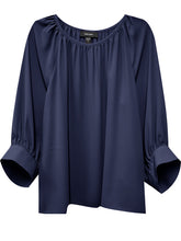 Load image into Gallery viewer, Embrace the luxurious comfort of silky crepe fabric and the timeless elegance of flouncy sleeves with this wardrobe staple. The versatility of this top allows you to pair it with your favorite denim for a casual daytime look or dress it up with tailored trousers or a skirt for a more polished appearance. 