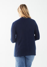 Load image into Gallery viewer, Enhance your outfit with the addition of this navy textured cardigan. Its versatile style and color make it a perfect complement to a variety of tops, whether dressed up with white pants or worn casually with denim. A must-have piece for any wardrobe. Color- Navy. Open front. Long sleeves. Ribbed cuffs at hem.