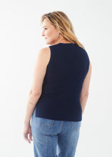 Load image into Gallery viewer, Enhance your summer wardrobe with this versatile Navy Textured Knit Tank Top from FDJ French Dressing. With its rich navy color, this stylish piece pairs perfectly with white pants or denim for a put-together look. Pair with our Nadia Navy Textured Cardigan - FDJ French Dressing d1144624 for a perfect look. Color- Navy. Length 22". V-neck.