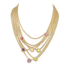Load image into Gallery viewer, Glam up your look with this delightful Neck Mess Necklace! This handcrafted piece features a stunning ombre of pink crystals, framed with antique gold-plated brass. With a length adjustability of 16"–20", it's sure to look gorgeous on you! Get it now and add some sparkle to your wardrobe!