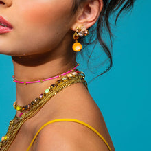 Load image into Gallery viewer, Glam up your look with this delightful Neck Mess Necklace! This handcrafted piece features a stunning ombre of pink crystals, framed with antique gold-plated brass. With a length adjustability of 16"–20", it's sure to look gorgeous on you! Get it now and add some sparkle to your wardrobe!