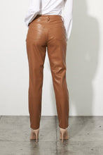 Load image into Gallery viewer, This pant features a faux leather construction, ultra-soft to the touch. Joseph Ribkoff's classic five-pocket design offers the utmost versatility for a chic finish. Perfect for the office or a night out on the town, this style effortlessly completes any outfit. Color - Nutmeg Back pockets. Front pockets. Zipper and button closure. Belt loops. Joseph Ribkoff silver tag. Straight leg design.