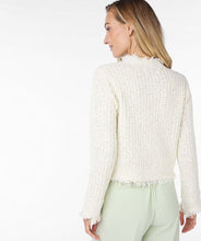 Load image into Gallery viewer, Elevate your wardrobe with this stylish, classic-inspired cardigan. Featuring subtle gold shimmer threading and a touch of fray, this cardigan is the perfect choice for a sophisticated and chic look. From the office to dinner, simply pair it with slacks or white jeans for a versatile and polished ensemble.