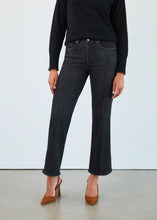 Load image into Gallery viewer, Model wearing a black sweater, black wash jeans and brown heels against a white background.