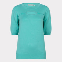 Load image into Gallery viewer, This short sleeve sweater features a circle opening near the neckline, giving it a unique and modern look. Perfect for the spring/summer season, it adds a touch of edginess to any outfit. The beautiful color adds to its spring/summer appeal.