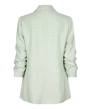 Load image into Gallery viewer, Opt for the Pietta Pastel Green Blazer Linen Look - EsQualo SP2410008 with smocked sleeves for a polished and stylish touch. Whether you're going for a casual spring look in cute jeans or a more refined look with our Pistachio-colored Cate City Trousers - EsQualo SP2410025, this blazer is the perfect choice.