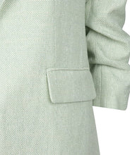 Load image into Gallery viewer, Opt for the Pietta Pastel Green Blazer Linen Look - EsQualo SP2410008 with smocked sleeves for a polished and stylish touch. Whether you're going for a casual spring look in cute jeans or a more refined look with our Pistachio-colored Cate City Trousers - EsQualo SP2410025, this blazer is the perfect choice.