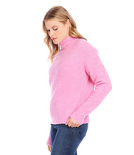 Load image into Gallery viewer, The mock neck sweater in a beautiful peony pink color is crafted from a soft and cozy boucle fabric that adds a touch of texture to your outfit. Its classic design is perfect for staying warm and stylish during colder months.