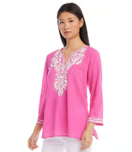 Load image into Gallery viewer, Effortlessly combine casual elegance, free-spirited style, vibrant color, and laid-back comfort in this breezy and enchanting top. Revel in the softness of the cotton voile fabric while showcasing the intricate embroidery, creating a harmonious blend of fashion and ease.