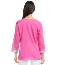 Load image into Gallery viewer, Effortlessly combine casual elegance, free-spirited style, vibrant color, and laid-back comfort in this breezy and enchanting top. Revel in the softness of the cotton voile fabric while showcasing the intricate embroidery, creating a harmonious blend of fashion and ease.