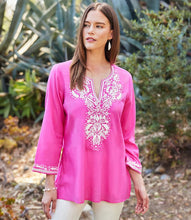 Load image into Gallery viewer, Effortlessly combine casual elegance, free-spirited style, vibrant color, and laid-back comfort in this breezy and enchanting top. Revel in the softness of the cotton voile fabric while showcasing the intricate embroidery, creating a harmonious blend of fashion and ease.