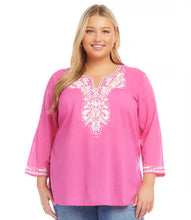 Load image into Gallery viewer, Captivate in this top that combines free-spirited style, vibrant color, and exquisite embroidery. Pair it with your favorite jeans, leggings, or sandals for a boho-chic ensemble.