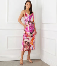 Load image into Gallery viewer, Revel in the opulence of cupro fabric, embrace the allure of floral patterns, and step into effortless glamour with a dress that promises to leave a lasting impression. Whether you're attending a garden party, a special event, or a casual outing, this midi dress adapts effortlessly to various occasions.