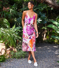Load image into Gallery viewer, Revel in the opulence of cupro fabric, embrace the allure of floral patterns, and step into effortless glamour with a dress that promises to leave a lasting impression. Whether you're attending a garden party, a special event, or a casual outing, this midi dress adapts effortlessly to various occasions.