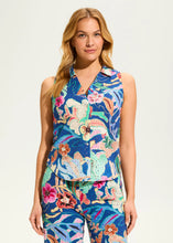 Load image into Gallery viewer, Unleash your creativity with this versatile floral sleeveless shirt. Whether tucked in, tied in front, or worn open over a tank, its endless styling options make it a wardrobe must-have. Designed with a V-neckline and crafted from 100% cotton, this breathable and lightweight piece ensures all-day comfort while keeping you effortlessly chic.