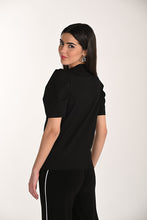 Load image into Gallery viewer, Galessia Graphic Pullover Top in Black with Puff Sleeves - Frank Lyman 266531