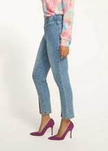 Load image into Gallery viewer, With a stylish and contemporary design, these ankle denim pants feature trendy front slits for a sophisticated touch. A subtle touch of shimmer adorns the front splits, adding a touch of sparkle with every stride. Simply slip them on like leggings and you're ready to go.