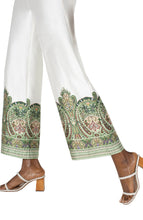 Load image into Gallery viewer, The Liverpool Los Angeles Pull-On Wide Leg Pants in Cream Olive Paisley are a stylish and comfortable addition to your wardrobe. Featuring a unique paisley print, these pants are designed with a mid-rise elastic waistband and a tie front for a secure and adjustable fit. The wide-leg cropped silhouette and slant front pockets add a touch of practicality and elegance. Crafted from lightweight woven fabric, these pants, with a satiny feel, are perfect for pairing with the matching halter top or blouse.