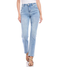 Load image into Gallery viewer, With their faded blue wash and raw hem, these ankle-grazing straight-leg jeans offer a comfortable, stretchy fit. Designed with a five-pocket button-front style, they make the perfect go-to jeans for any occasion.